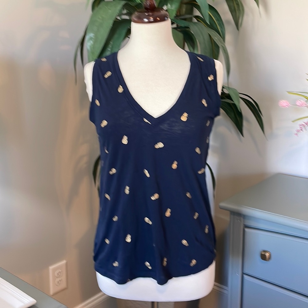 Navy Tank Top with Gold Pineapples
